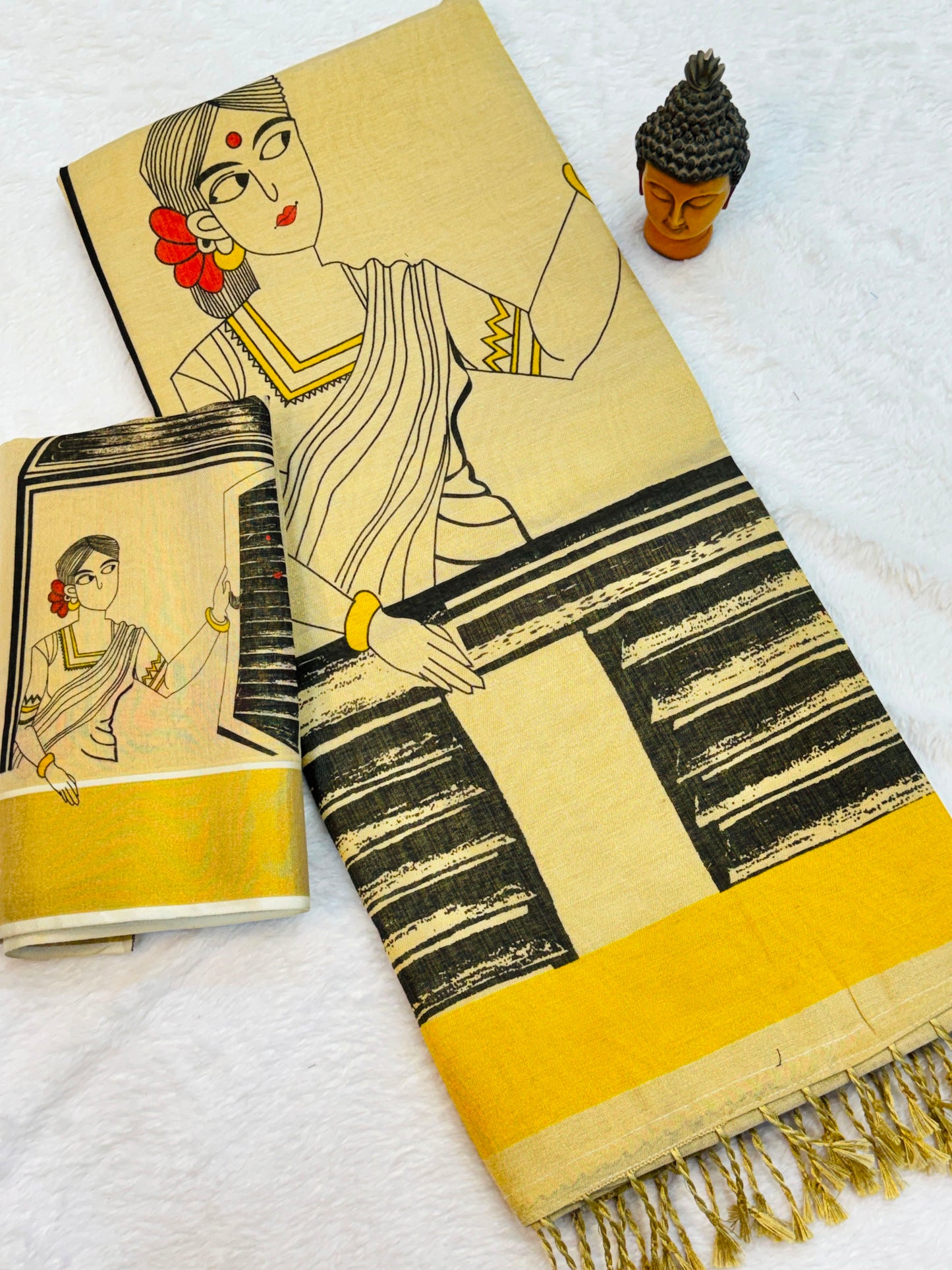 Kerala Tissue Saree with Digital Motif Prints – ₹1100