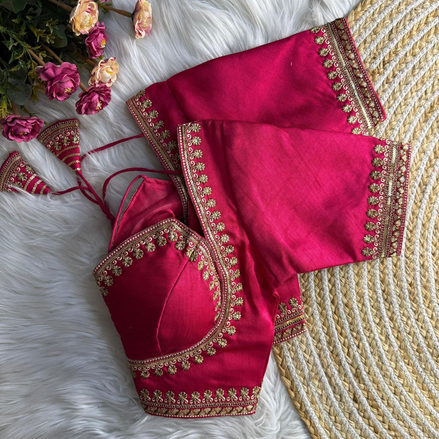Readymade Soft Semi Silk Madhubala Pattern Halter Neck Embroidered Blouse – ₹999
