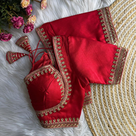 Readymade Soft Semi Silk Madhubala Pattern Halter Neck Embroidered Blouse – ₹999