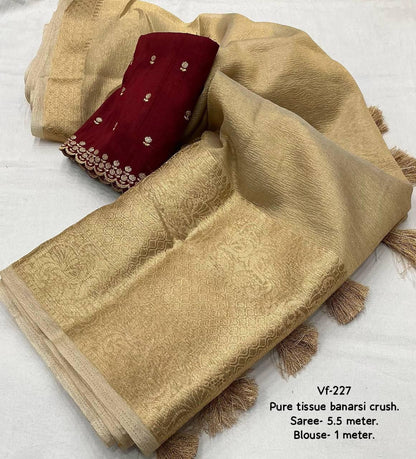 Banarasi Tissue Silk Saree with Embroidered Semi Silk Blouse – ₹1650