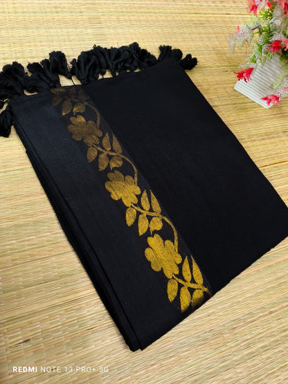 Mul Cotton Saree with Zari Floral Borders – ₹1199