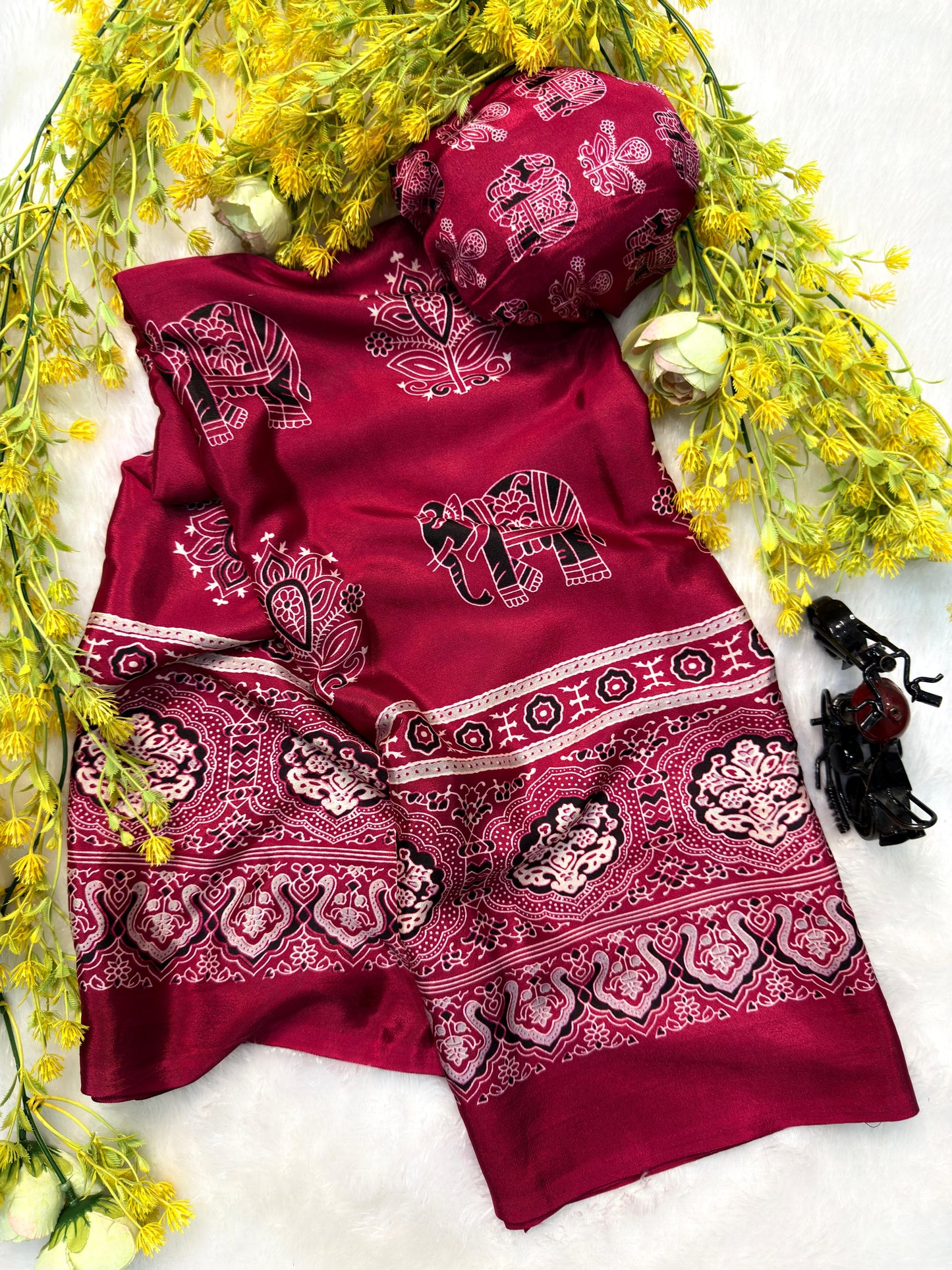 Ajrakh Crepe Silk Saree – ₹899
