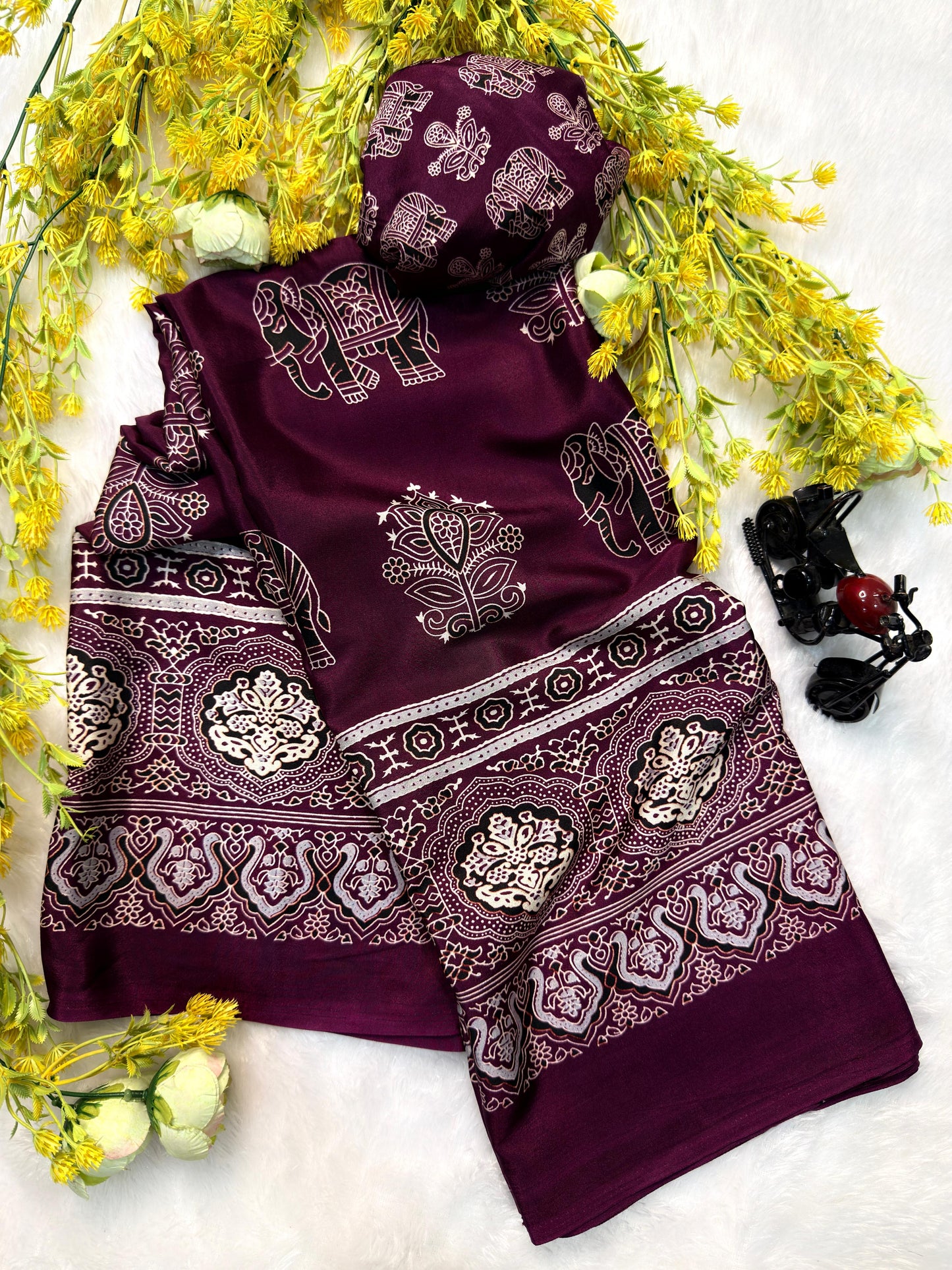 Ajrakh Crepe Silk Saree – ₹899