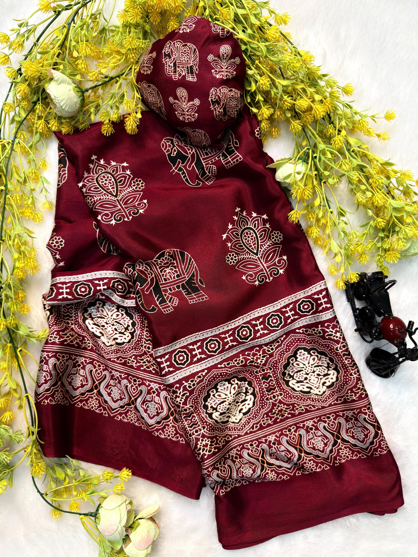 Ajrakh Crepe Silk Saree – ₹899