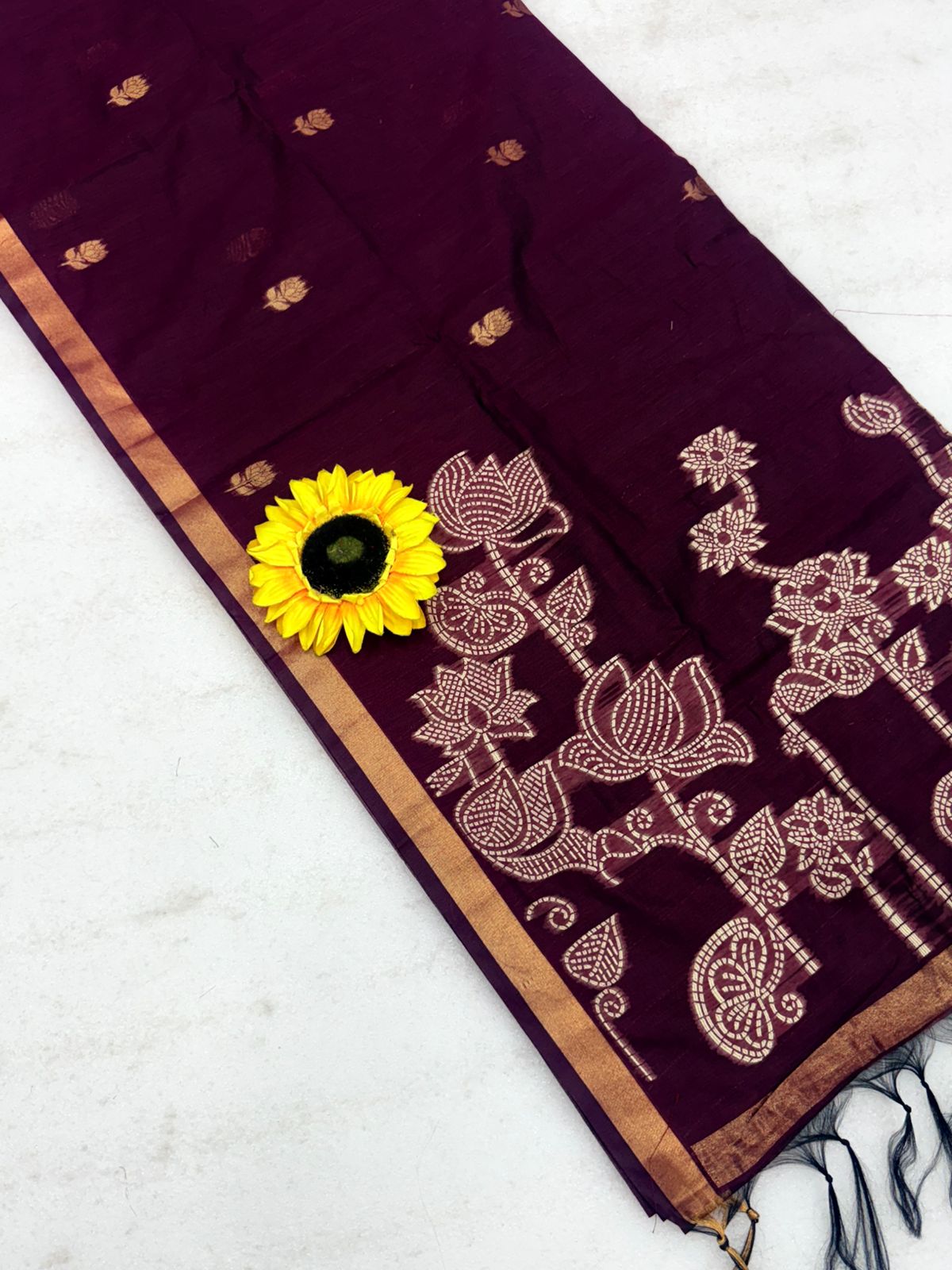 Muga Cotton Saree with Meenakari Touch-Up Weaving – ₹1050