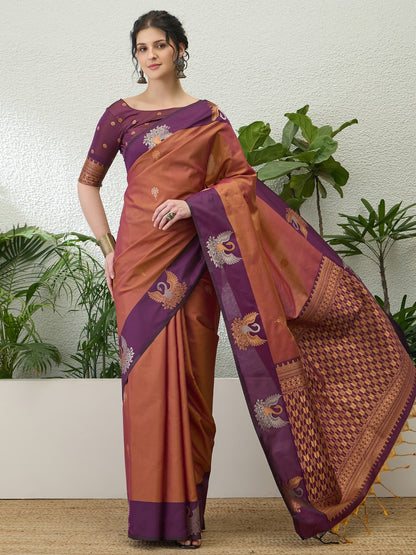 Soft Handloom Dual Tone Effect Saree with Brocade Zari Pallu – ₹1399