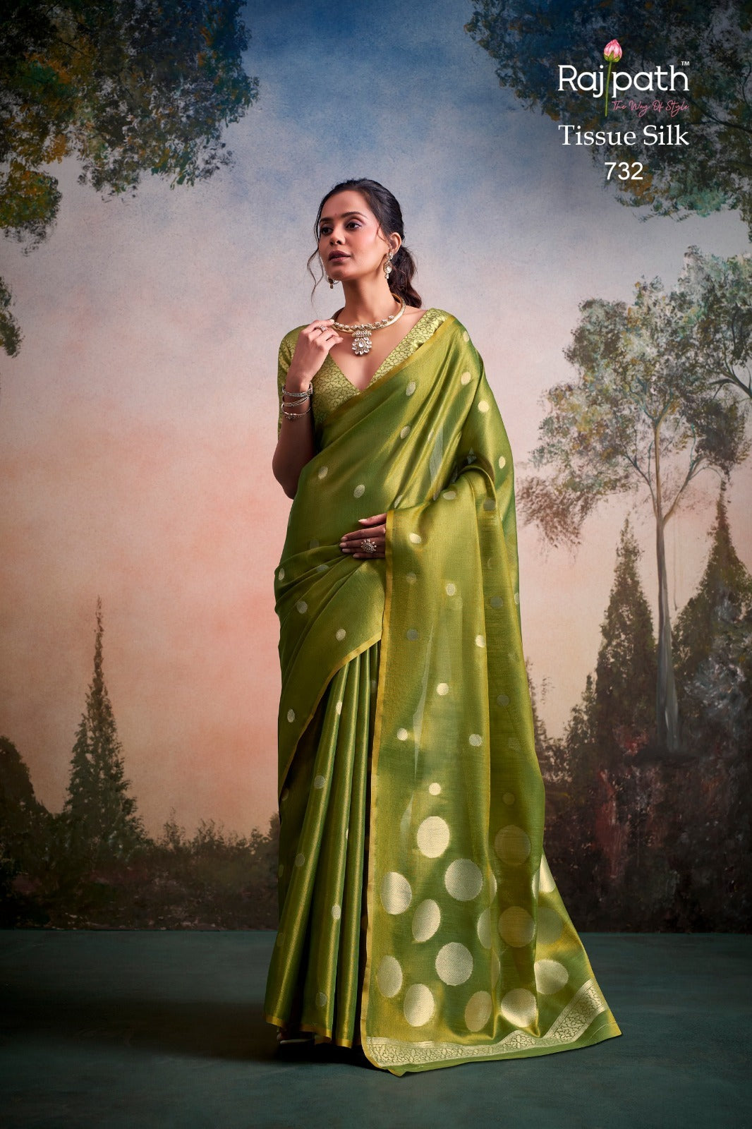 Tissue Silk Saree with Polka Zari Weaving – ₹1499