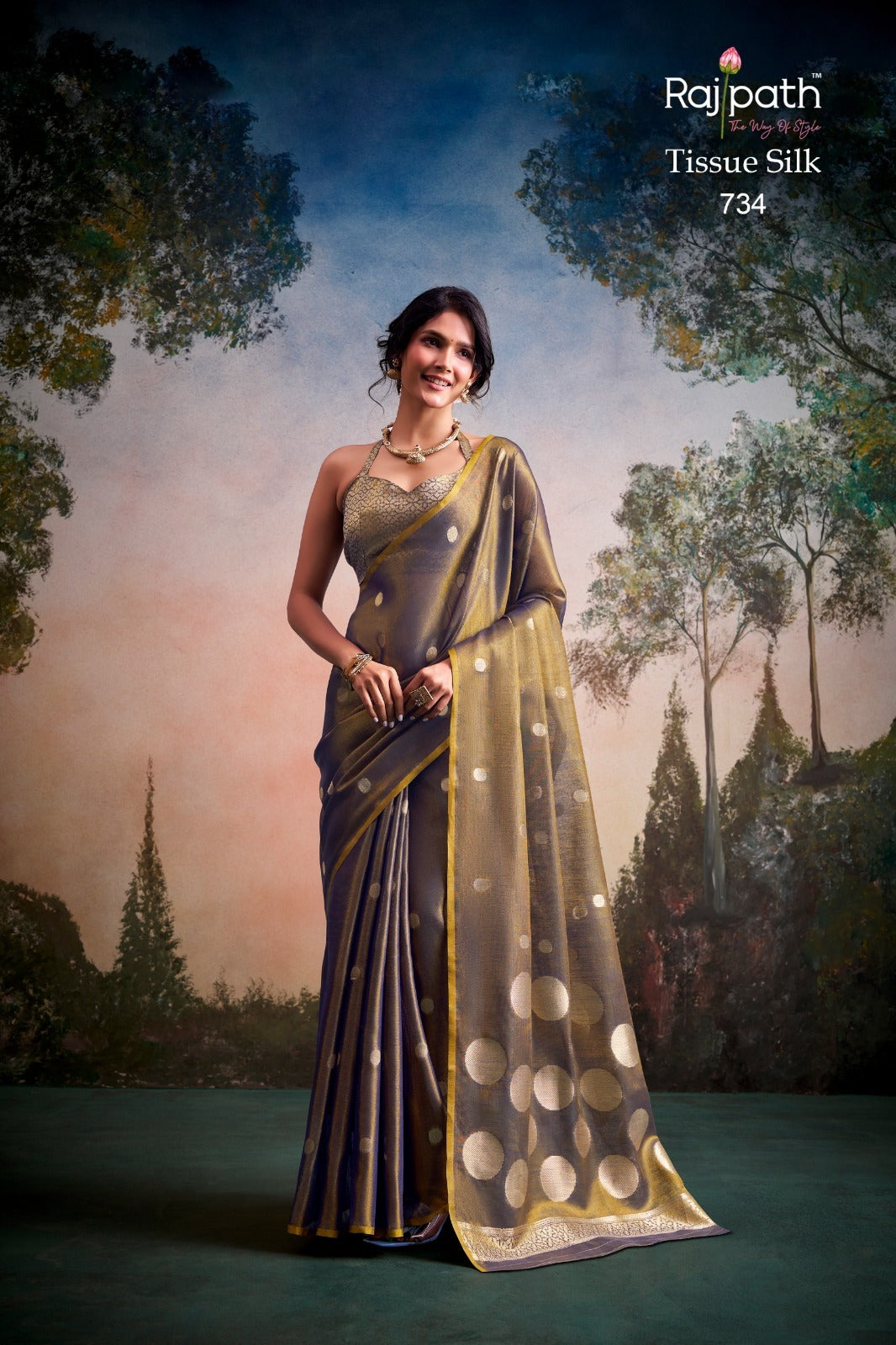 Tissue Silk Saree with Polka Zari Weaving – ₹1499