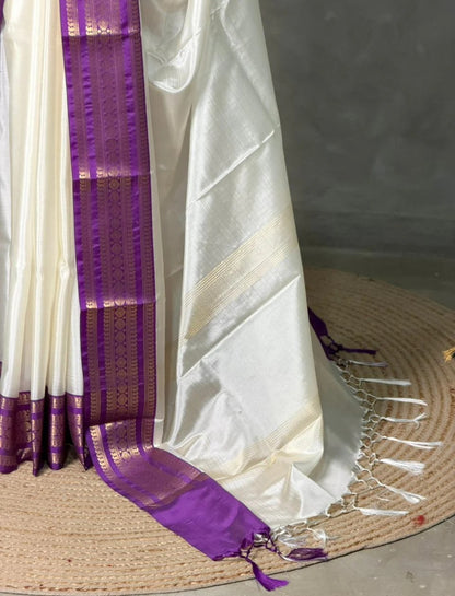Semi Kanjivaram Silk Saree with Jacquard Zari Weaving Borders – ₹1599