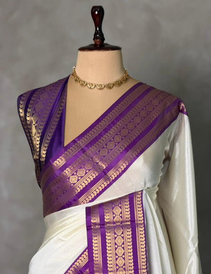 Semi Kanjivaram Silk Saree with Jacquard Zari Weaving Borders – ₹1599