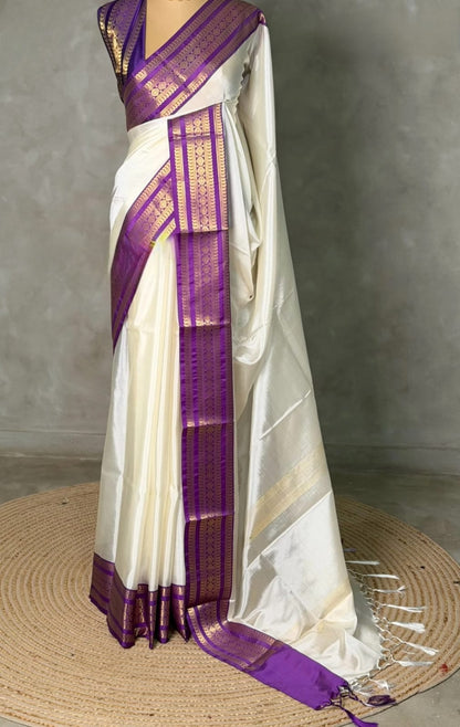 Semi Kanjivaram Silk Saree with Jacquard Zari Weaving Borders – ₹1599
