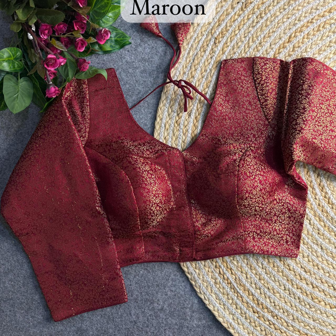 Banarasi Brocade Silk Readymade Long Sleeve Blouse – ₹650