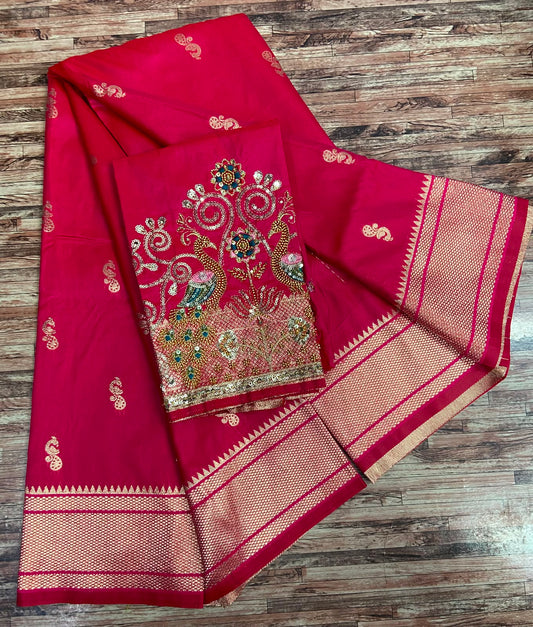 Semi Silk Saree with Sequins Embroidered & Bead Work Blouse – ₹1399