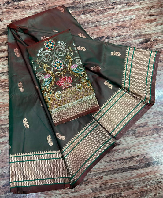 Semi Silk Saree with Sequins Embroidered & Bead Work Blouse – ₹1399
