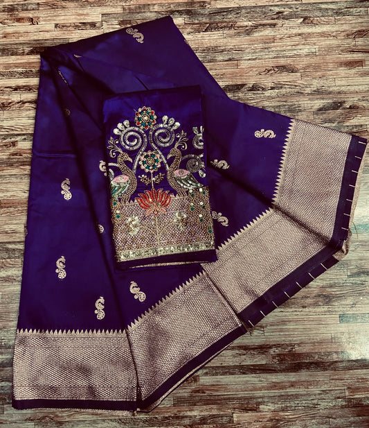 Semi Silk Saree with Sequins Embroidered & Bead Work Blouse – ₹1399