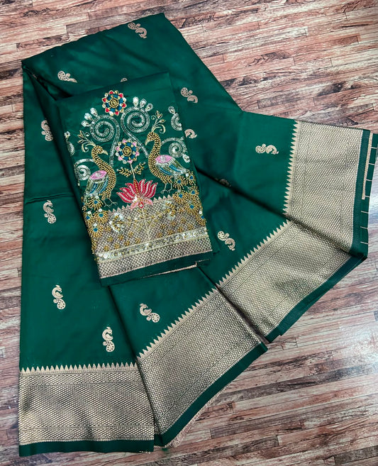 Semi Silk Saree with Sequins Embroidered & Bead Work Blouse – ₹1399