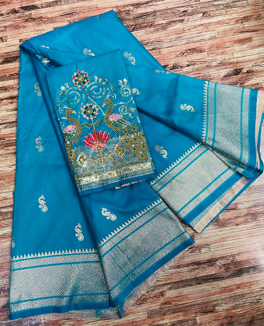 Semi Silk Saree with Sequins Embroidered & Bead Work Blouse – ₹1399