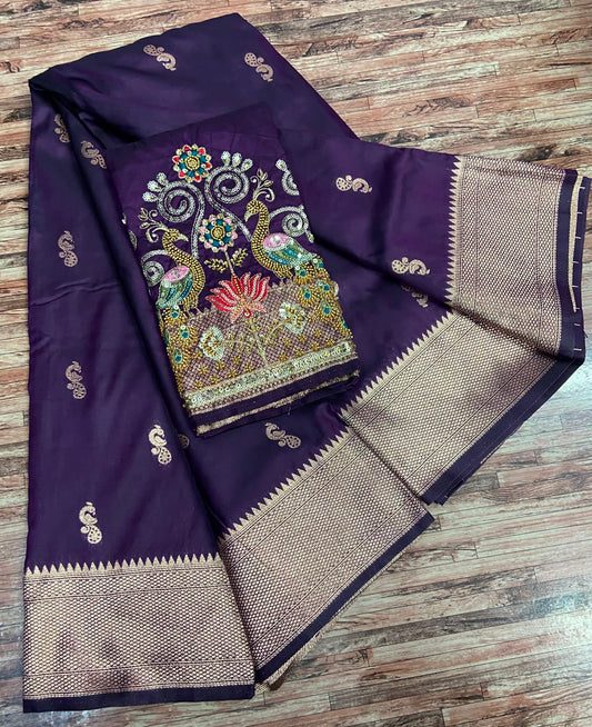 Semi Silk Saree with Sequins Embroidered & Bead Work Blouse – ₹1399