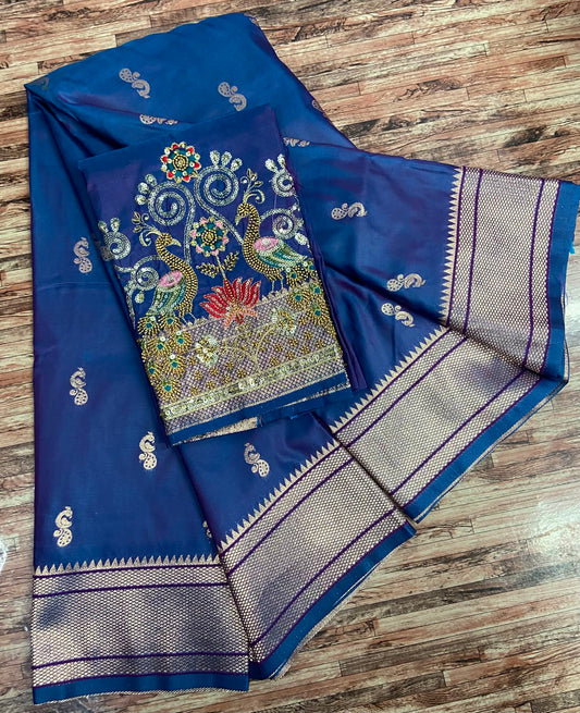 Semi Silk Saree with Sequins Embroidered & Bead Work Blouse – ₹1399