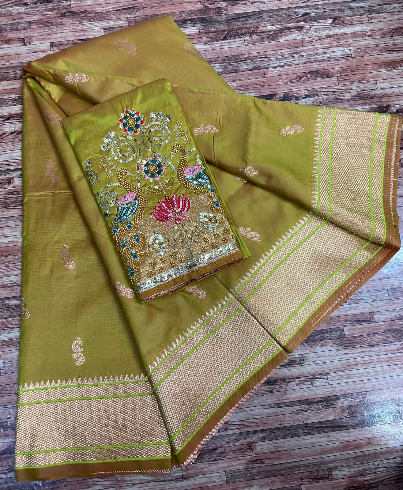 Semi Silk Saree with Sequins Embroidered & Bead Work Blouse – ₹1399
