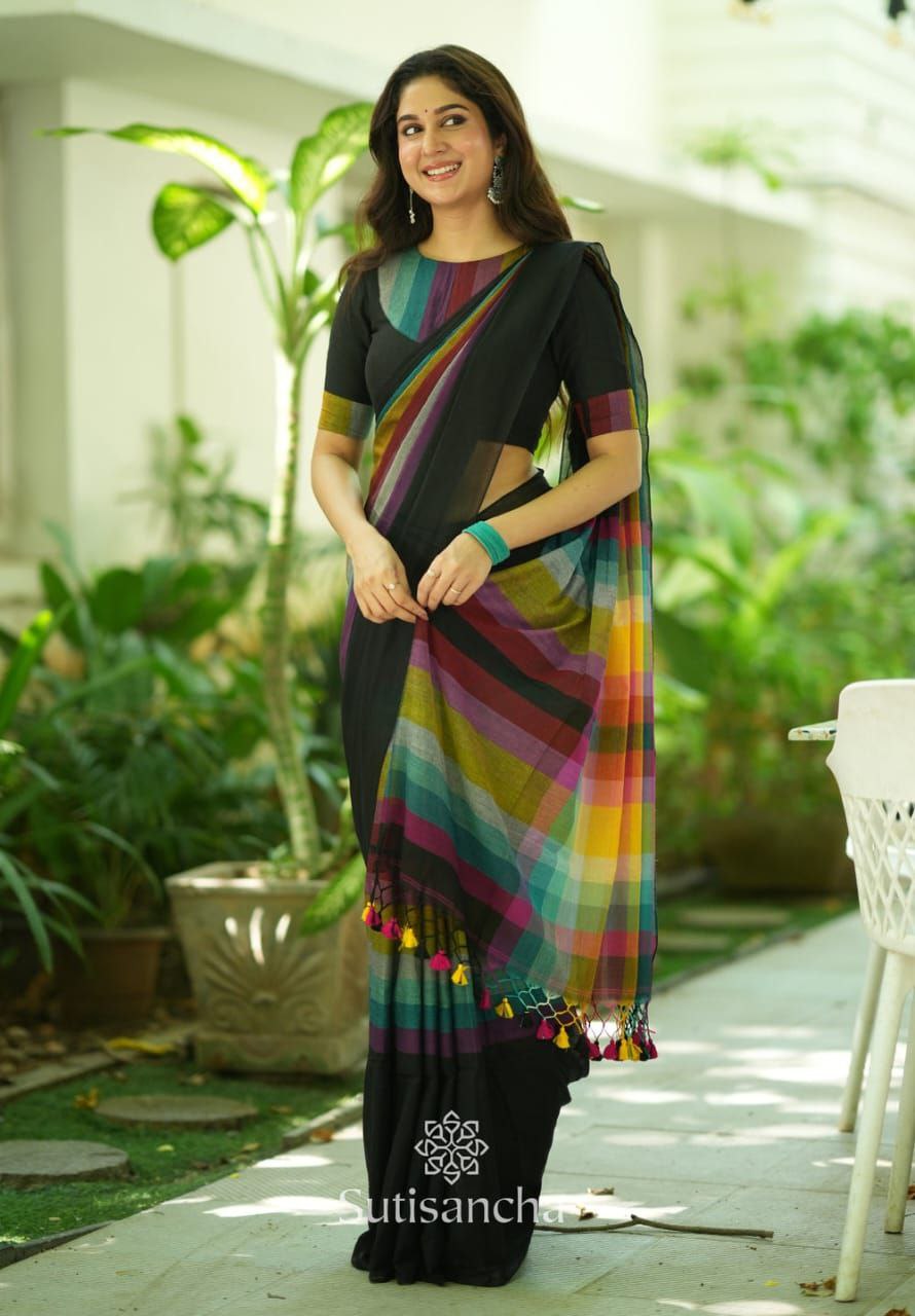 Rainbow Khadi Cotton Saree – ₹1100
