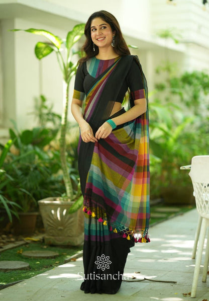 Rainbow Khadi Cotton Saree – ₹1100