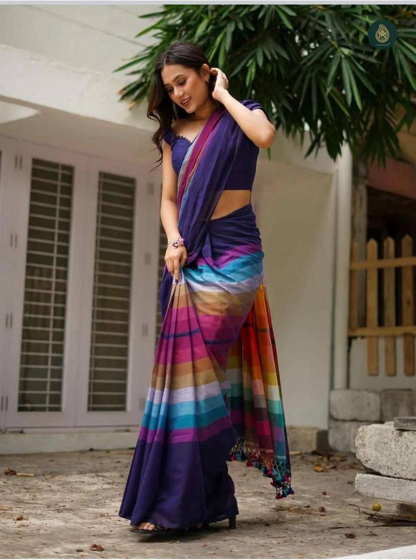 Rainbow Khadi Cotton Saree – ₹1100