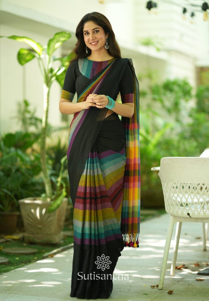 Rainbow Khadi Cotton Saree – ₹1100