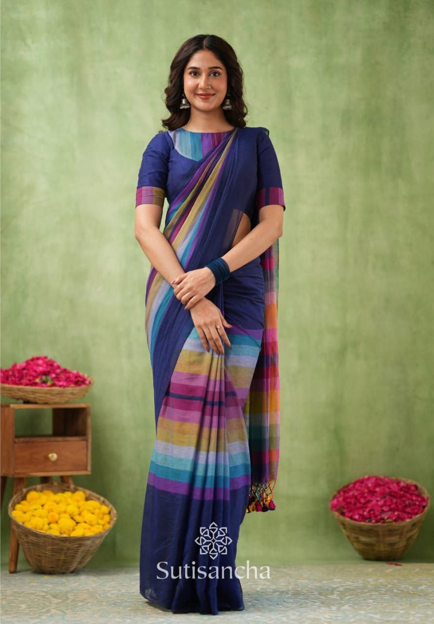 Rainbow Khadi Cotton Saree – ₹1100