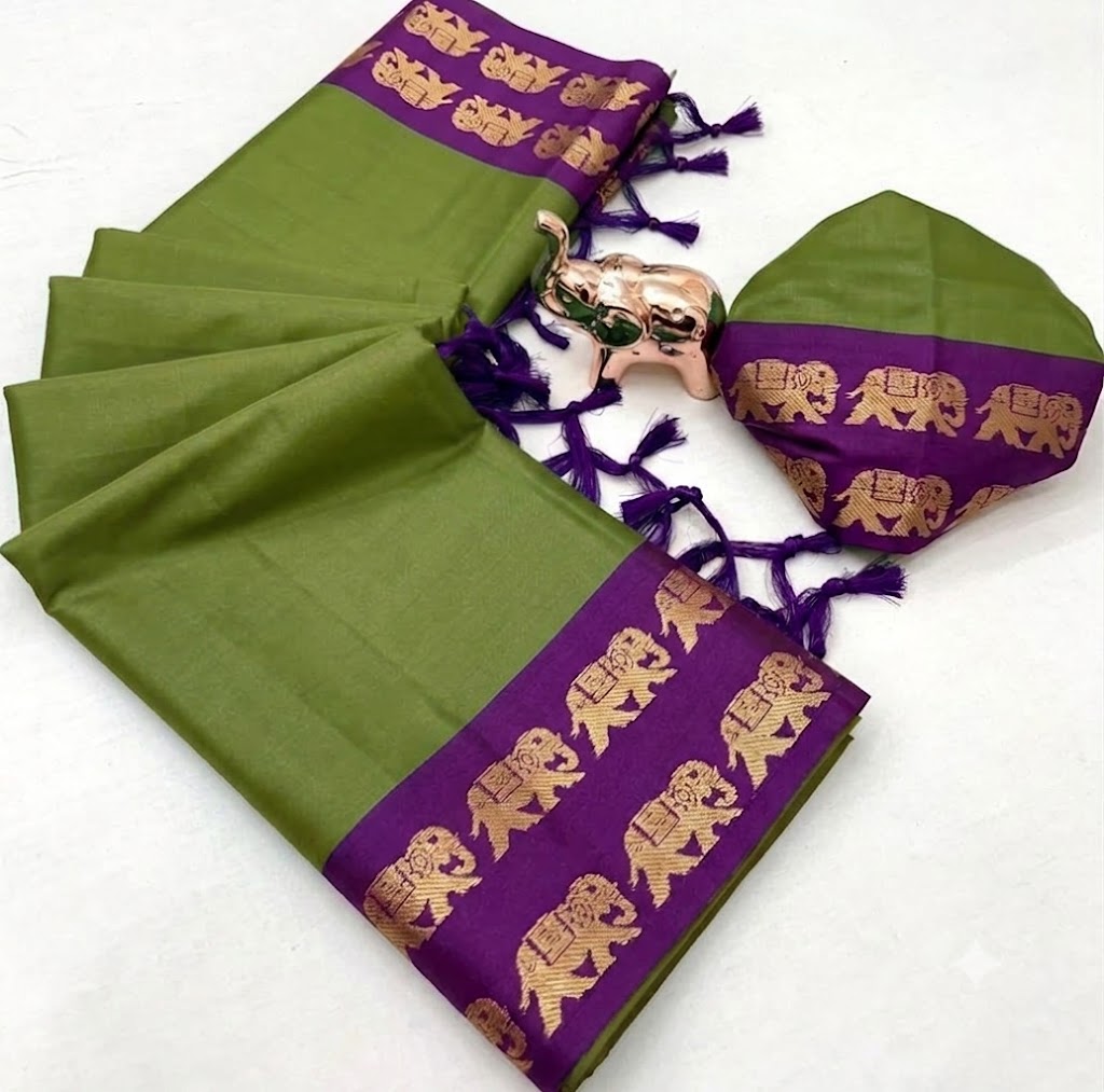 Cotton Silk Weaving Saree with Elephant Zari Weaving Borders – ₹799
