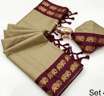 Cotton Silk Weaving Saree with Elephant Zari Weaving Borders – ₹799