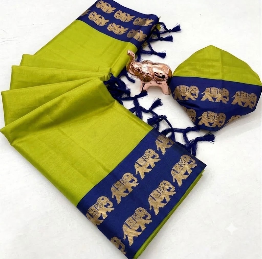 Cotton Silk Weaving Saree with Elephant Zari Weaving Borders – ₹799