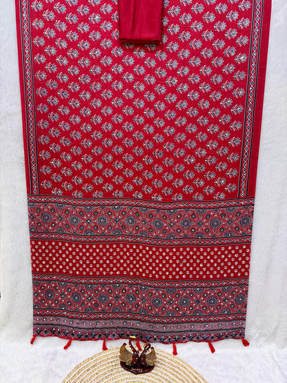 Ajrakh Semi Modal Crepe Silk Saree with Real Mirror Work – ₹1399