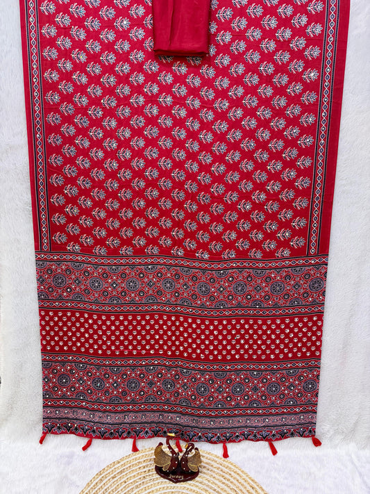 Ajrakh Semi Modal Crepe Silk Saree with Real Mirror Work – ₹1399