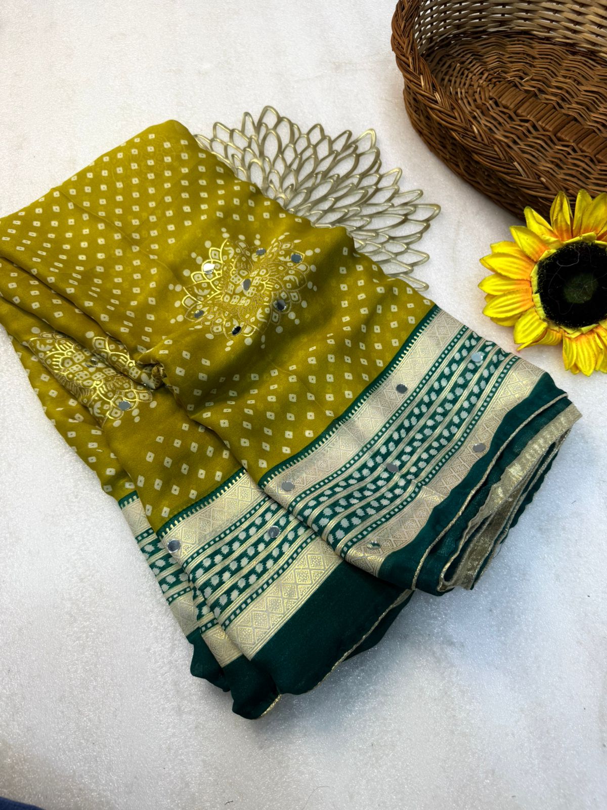 Chinnon Chiffon Saree with Real Mirror Work & Foil Border – ₹999