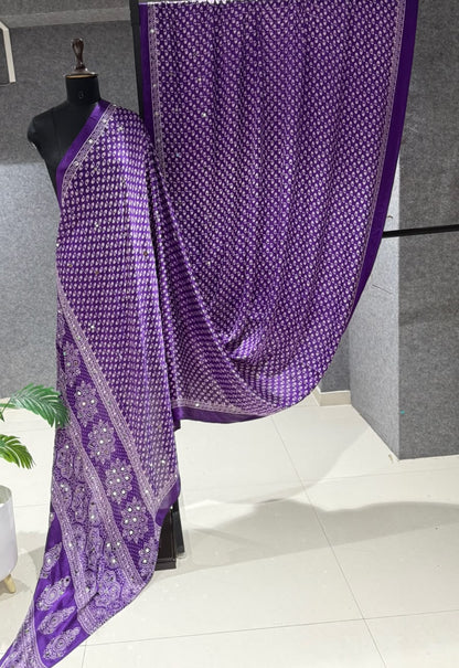 Real Mirror Work Ajrakh Crepe Silk Saree – ₹1299