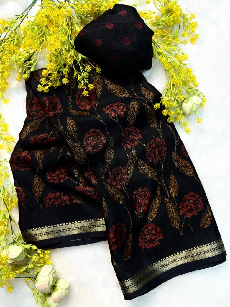 Soft Tussar Silk Floral Saree – ₹1050