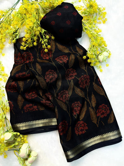 Soft Tussar Silk Floral Saree – ₹1050