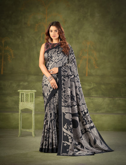Soft Semi Tussar Silk Kalamkari Saree – ₹1100