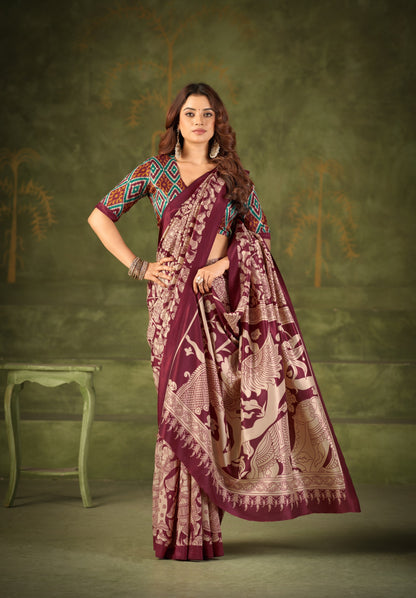 Soft Semi Tussar Silk Kalamkari Saree – ₹1100
