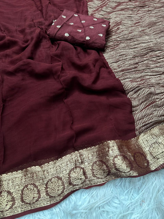 Georgette Viscose Weaving Saree with Viscose Zari Borders – ₹1399