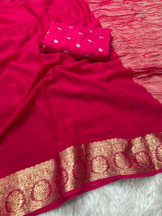 Georgette Viscose Weaving Saree with Viscose Zari Borders – ₹1399