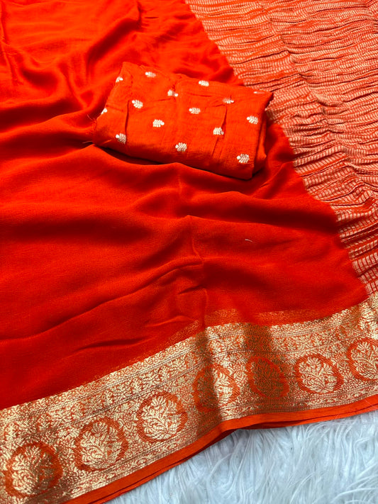 Georgette Viscose Weaving Saree with Viscose Zari Borders – ₹1399