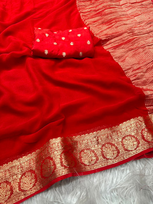 Georgette Viscose Weaving Saree with Viscose Zari Borders – ₹1399