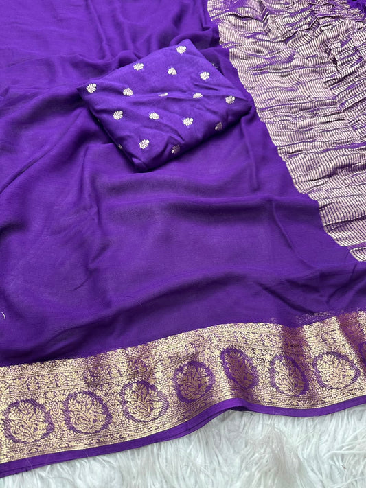 Georgette Viscose Weaving Saree with Viscose Zari Borders – ₹1399