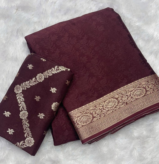 Viscose Chinnon Silk Saree with Viscose Zari Weaving Borders – ₹1550