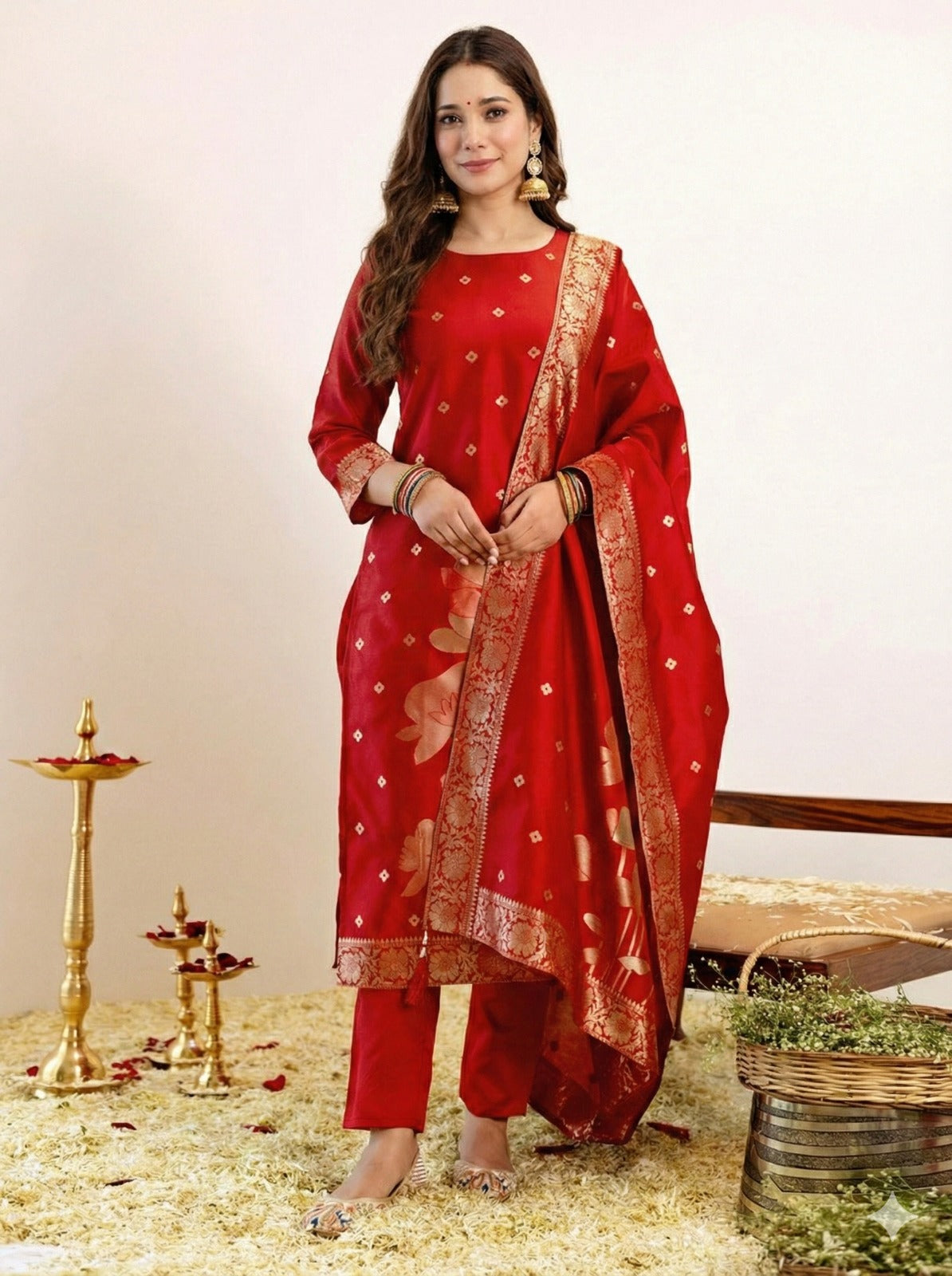 Soft Artsilk Jacquard Weaving Suit Set – ₹1100