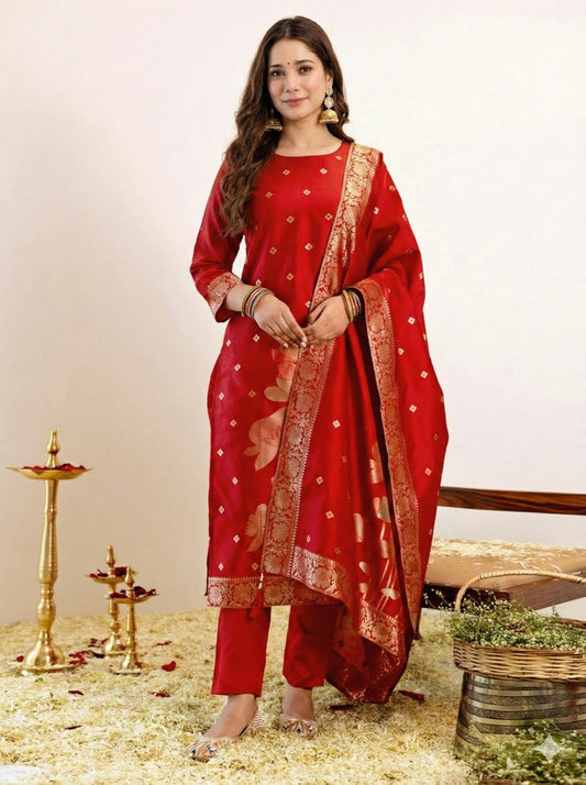 Soft Artsilk Jacquard Weaving Suit Set – ₹1100