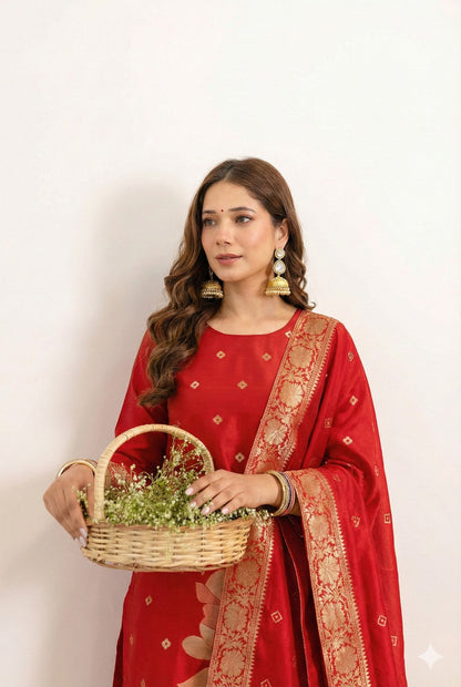 Soft Artsilk Jacquard Weaving Suit Set – ₹1100