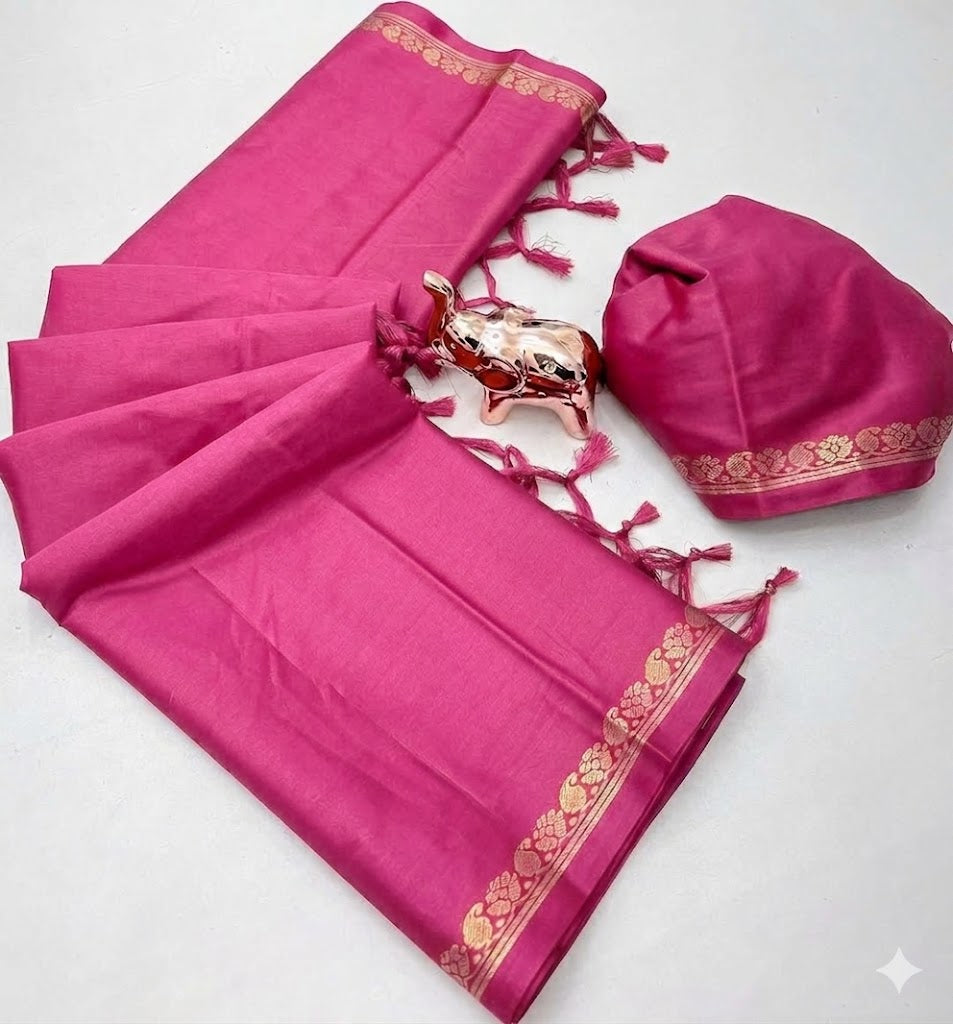Soft Viscose Crepe Silk Saree with Golden Borders – ₹899